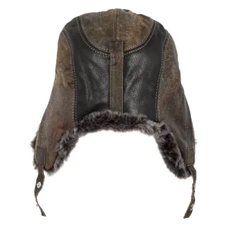 W449H Winter Long-Eared Pilot Hat Made Of Natural Leather - 5