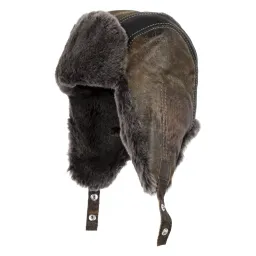 W449H Winter Long-Eared Pilot Hat Made Of Natural Leather