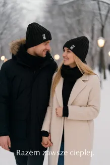 Czarny  Komplet Zimowy Unisex Czapka  Komin z Futerkiem Polarowym W461A - 9