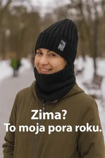 Czarny  Komplet Zimowy Unisex Czapka  Komin z Futerkiem Polarowym W461A - 6