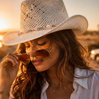 Kapelusz Kowbojski Damski BOHO Biały + Okulary Aviator Festiwal Lato R251A - 2