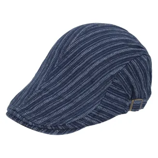 PolarFashion-Granatowy prążkowany kaszkiet męski bawełniany z regulacją-K194B - 2