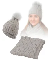 Czapka i Szalik Polar Fashion W358CK  Modny Damski Komplet Zimowy
