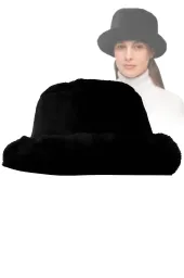 Futrzany Bucket Hat W517G  Czarna Czapka Zimowa Damska Polar Fashion
