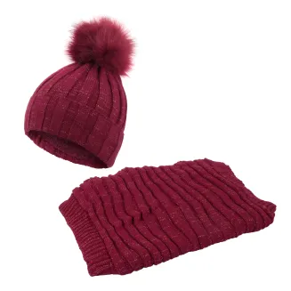 W359Ck Red Haker Women'S Winter Set Knitted Hat With Scarf - 2