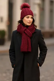 W359Ck Red Haker Women'S Winter Set Knitted Hat With Scarf - 4