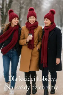 W359Ck Red Haker Women'S Winter Set Knitted Hat With Scarf - 5