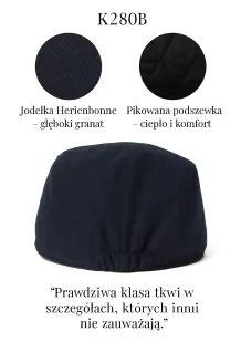 Modny Ciepły kaszkiet męski granatowy w jodełkę z wełną K280B Polar Fashion - 5
