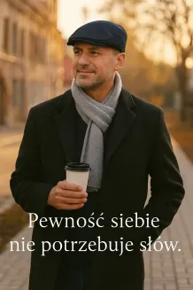 Modny Ciepły kaszkiet męski granatowy w jodełkę z wełną K280B Polar Fashion - 7