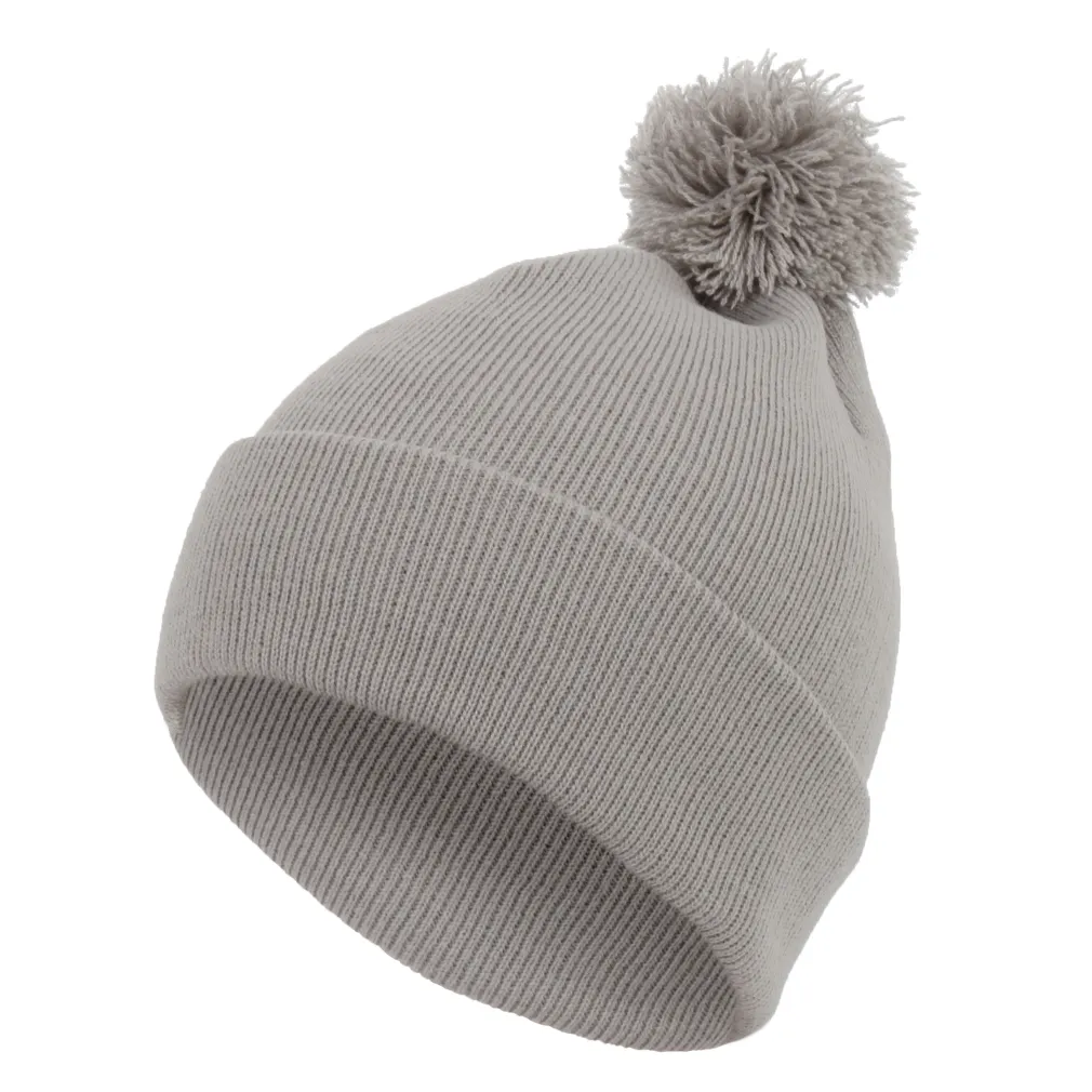 W319L Jasnoszara czapka zimowa beanie krasnal gładka w neonowe kolory z pompon Haker