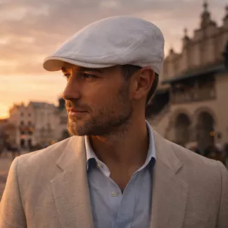 Kaszkiet Męski Biały Lniany Flat Cap Letni Lekki Przewiewny 57-60 cm K309A - 6