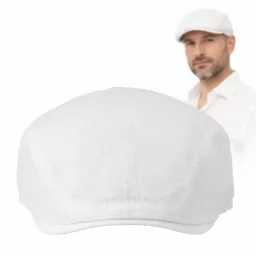 Kaszkiet Męski Biały Lniany Flat Cap Letni Lekki Przewiewny 57-60 cm K309A