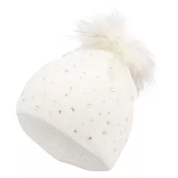 W320A Ecru Polar Fashion Winter Hat Elegantly Crafted With Cashmere Cotton Pompon With Jenot