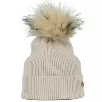 Jasnobeżowa damska czapka zimowa z odpinanym pomponem W525C Polar Fashion - 3