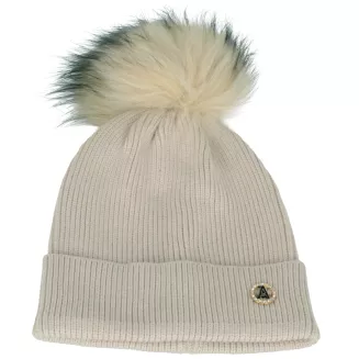 Jasnobeżowa damska czapka zimowa z odpinanym pomponem W525C Polar Fashion - 2