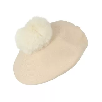 Beret Damski Jasny Beż z Dużym Pomponem Sztuczne Futro Stylowy Zimowy W537A - 8