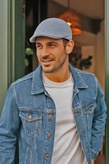 Niebieski Letni Kaszkiet Męski w Stylu Jeans K163B Polar Fashion – 58 cm - 3