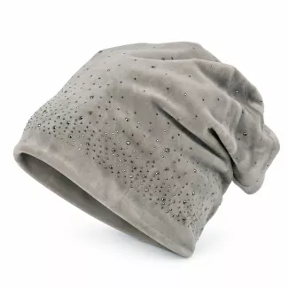Czapka zimowa damska pluszowa faktura szara smerfetka ze zdobieniami W536B - 6