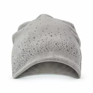 Czapka zimowa damska pluszowa faktura szara smerfetka ze zdobieniami W536B - 7