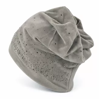 Czapka zimowa damska pluszowa faktura szara smerfetka ze zdobieniami W536B - 8