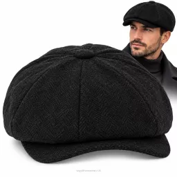 Kaszkiet Męski Ocieplany Gazeciarz Czarny Jodełka Peaky Blinders K283E