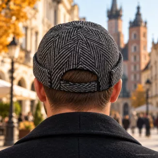 Dokerka męska czapka bez daszka Leonka Fisherman grafit jodełka wełna K325B - 6