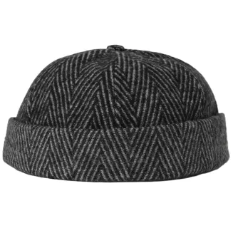 Dokerka męska czapka bez daszka Leonka Fisherman grafit jodełka wełna K325B - 3