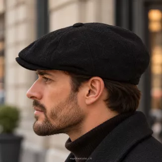 Kaszkiet Męski Ciemny Grafit Melanż Ocieplany z Wełną Gumka Retro K322C - 5