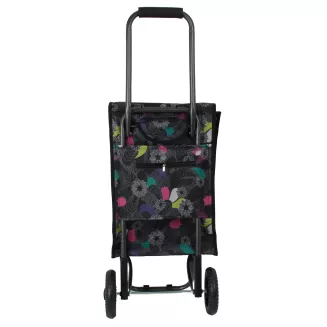 Składany Wózek Zakupowy WZ251D Torba na Kółkach 25L Lekki Czarny w Kwiaty - 4