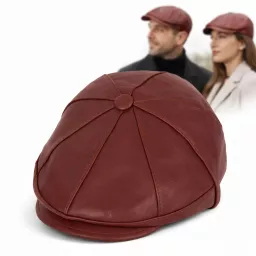 Skórzany kaszkiet Polar Fashion K233E – ceglany, unisex, ocieplany, 57–60 cm