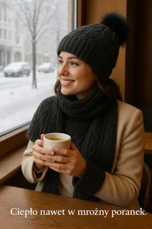 Ciepły Zestaw Damski Czarny W362DK – Czapka i Szal Dzianinowy Polar Fashion - 6