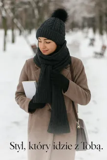 Ciepły Zestaw Damski Czarny W362DK – Czapka i Szal Dzianinowy Polar Fashion - 7