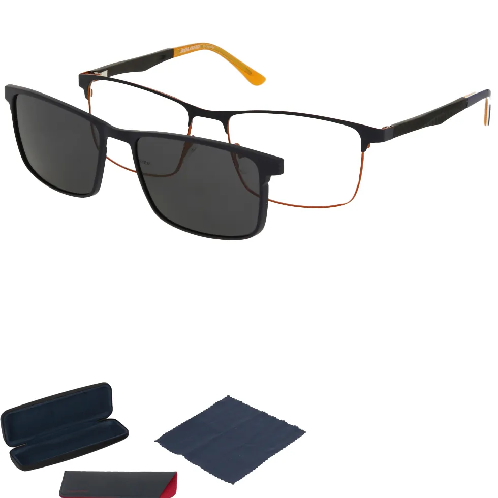 CL10230D Męskie Oprawki Granatowo-Pomarańczowe Solano z Nakładką Clip-On