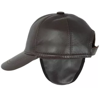 Skórzana czapka bejsbolówka męska brązowa z osłoną uszu K298B Polar Fashion - 4