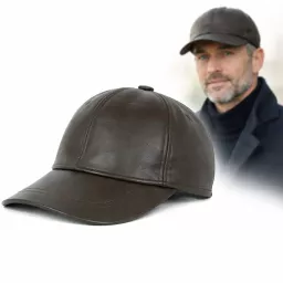 Skórzana czapka bejsbolówka męska brązowa z osłoną uszu K298B Polar Fashion