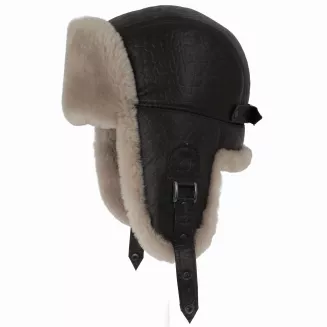 Skórzana Czapka Uszatka Pilotka W532K Ciemny Brąz z Jasnym Futerkiem Unisex - 7