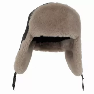 Skórzana Czapka Uszatka Pilotka W532K Ciemny Brąz z Jasnym Futerkiem Unisex - 8