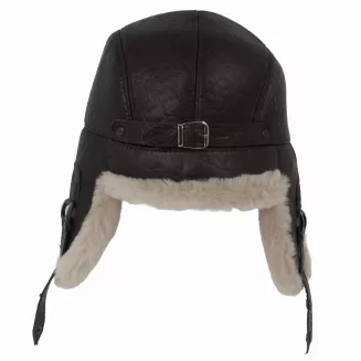 Skórzana Czapka Uszatka Pilotka W532K Ciemny Brąz z Jasnym Futerkiem Unisex - 9