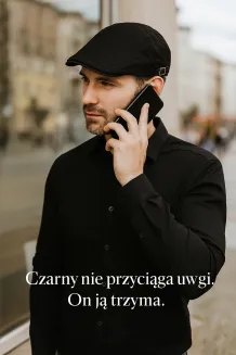 Czarny Kaszkiet Męski Bawełniany z Regulacją K188C PolarFashion - 5