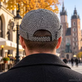 Dokerka męska czapka bez daszka Leonka Fisherman szara jodełka z wełną K325A - 6