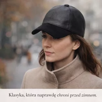 Czarna skórzana bejsbolówka ocieplana uniseks  – Polar Fashion K299B - 8