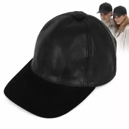 Czarna skórzana bejsbolówka ocieplana uniseks  – Polar Fashion K299B