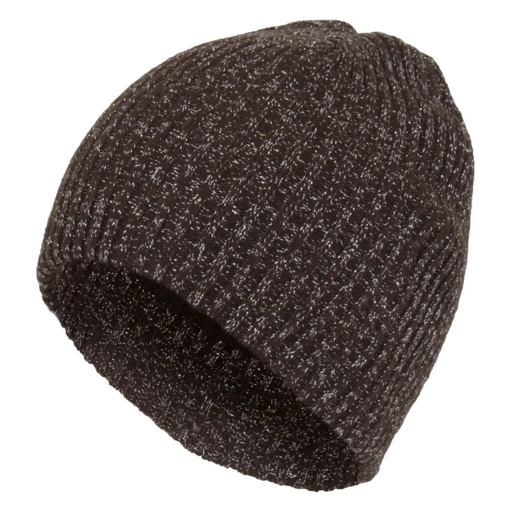 W96E Brown Warm Knitted Hat Women'S With Shiny Thread