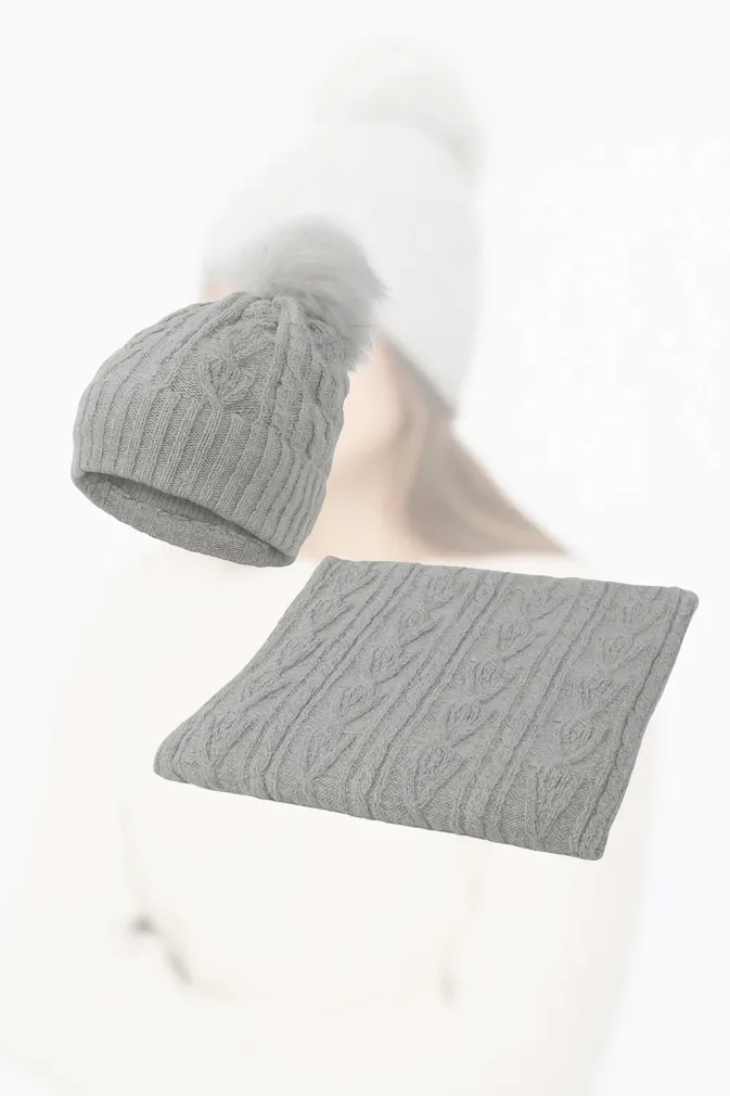 W362Ck Grey Haker Women'S Winter Set Knitted Hat With Scarf