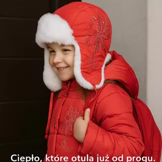 Czerwona Ciepła dziecięca czapka uszatka Zimowa pilotka W146B - 3