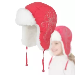 Czerwona Ciepła dziecięca czapka uszatka Zimowa pilotka W146B