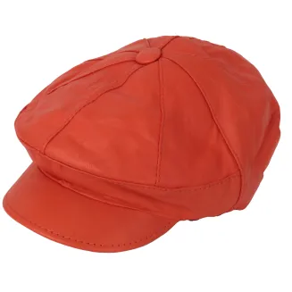 Skórzany kaszkiet unisex K233C – pomarańczowy, ocieplany, od Polar Fashion - 2