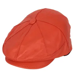 Skórzany kaszkiet unisex K233C – pomarańczowy, ocieplany, od Polar Fashion