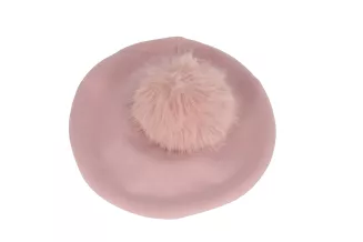 Pudrowo-różowy beret damski z odpinanym pomponem z jenota Polar Fashion W503M - 2