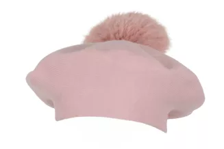 Pudrowo-różowy beret damski z odpinanym pomponem z jenota Polar Fashion W503M - 5